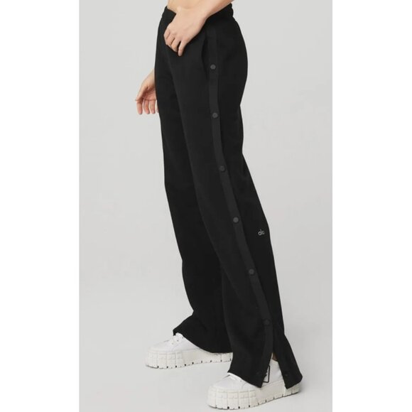 ALO Yoga Pants - NEW Alo Courtside Tearaway Snap Pants Black High-Rise Buttons Straight Wide Leg
